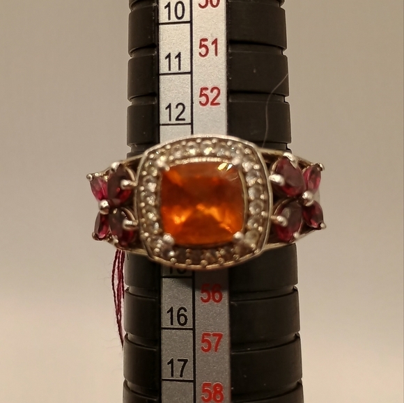 Sterling Silver Ring With Orange, Purple and Colorless Gemstones Size 7 - Picture 6 of 7